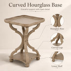 French Country Accent Table, Farmhouse Side Table (Natural B) | 19 Inch Fir Wood Piece with Lipped Rectangular Top, Hourglass Base for Living Room and Bedroom