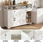 Lahomie Sideboard Buffet Cabinet with Storage, 47" Kitchen Buffet Cabinet with Charging Station, Farmhouse Coffee Bar Station with Drawers and Doors, Credenza for Kitchen Living Room Entryway, White