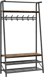 Amyove Coat Rack Shoe Bench with 10 Hooks, Hall Trees Entryway Bench with Storage, Multifunctional Hallway Organizer, Wood Look Accent Furniture with Metal Frame