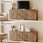 Memobarco Fluted Buffet Cabinet with Storage（55.59" W Accent Sideboard Cabinet Modern Credenza with Doors & Adjustable Shelves Modular Coffee Bar Media Console for Dining Room Entryway,Natural Oak