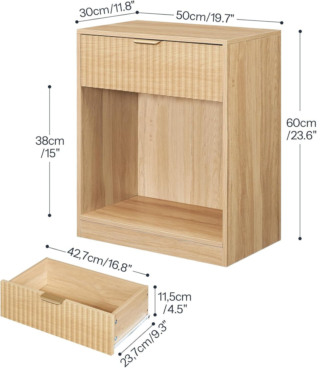 HOOBRO Round Side Table and Nightstand Bundle, 2-Tier Round Sofa End Table, Modern End Table with 1 Drawer and 1 Open Compartment, WW183BZ01-NL208BZ01