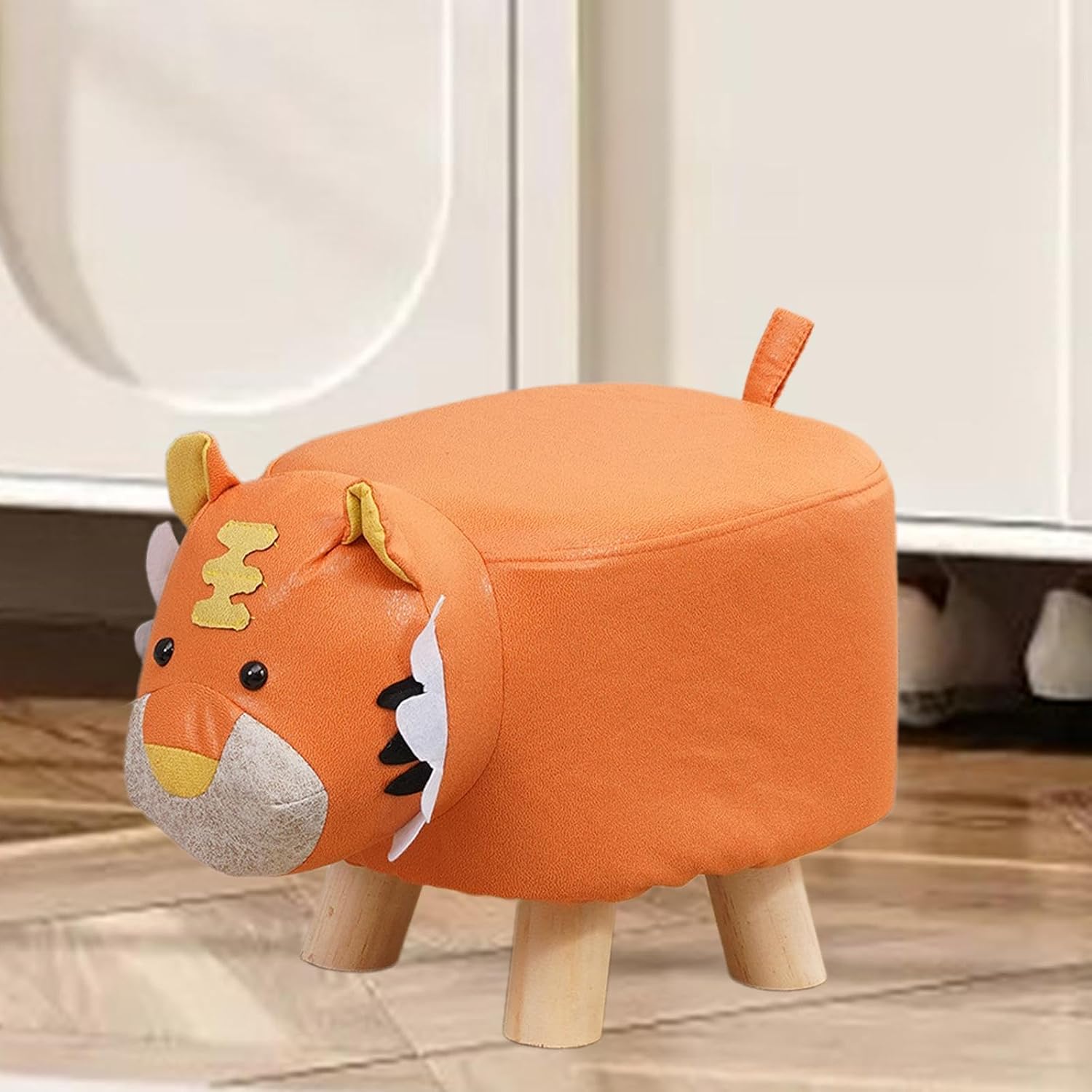 s Footstool Shoe Changing Stool Foot Rest Ottoman Stool for Nursery Living Room Playroom, Orange Tiger