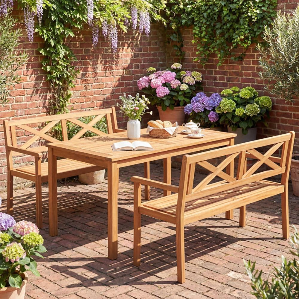 Solid Acacia Wood Outdoor Chair Armrests Backrest 44in Seat 800lb Capacity Backyard