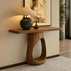 31.5" Compact Console Table with Sculptural Pedestal, 9.8" Narrow Solid Wood Entryway Table for Small Spaces, Modern Minimalist Accent Piece for Hallway, Foyer, Corner & Behind Sofa, Walnut