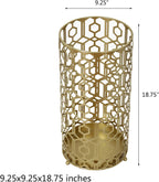 19" H Modern Metal Umbrella Stand for Entryway, Round Cane and Walking Stick Holder with Drip Tray, Elegant Home & Office Foyer Decor, Gold