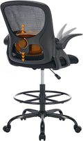 LukkDys Drafting Chair with 4D Multi-Adjustable Backrest, Tall Office Chair 19.7"-27.6" Seat Height, Ergonomic Standing Desk Chair with Flip-up Arms, Foot Ring, Black