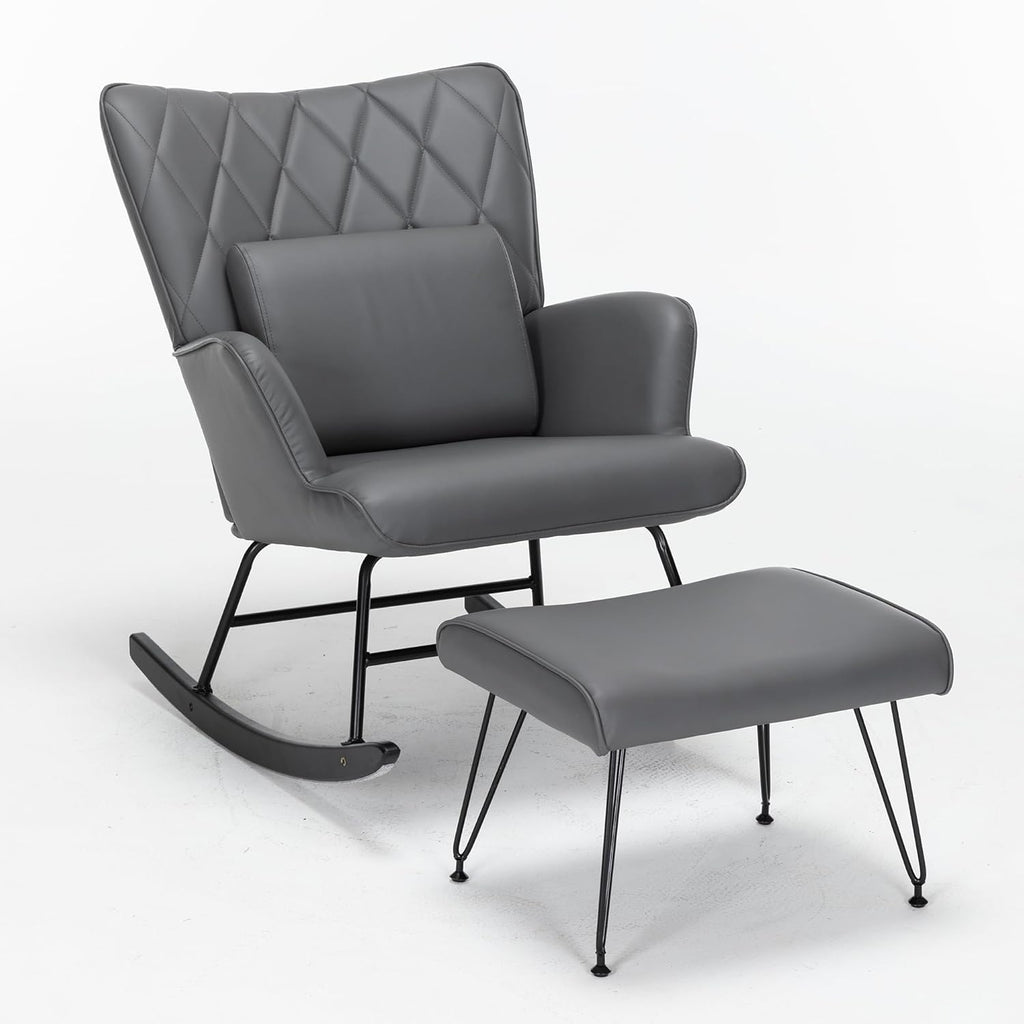 Bonrcea Nursery Rocking Chair, Glider Chair,Rocking Accent Chair with Lumbar Pillow and Ottoman for Nursery/Living Room/Bedroom