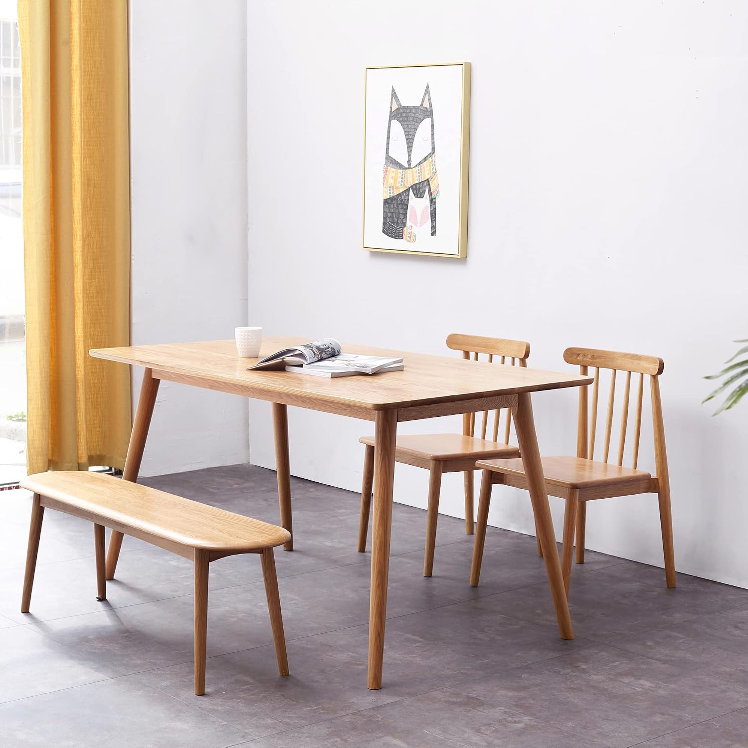 HomSof Natural Oak 100% Solid Wood for Dining Bench Table Bench for Living Room 39.4"x 11.8"x 16.1",Oak