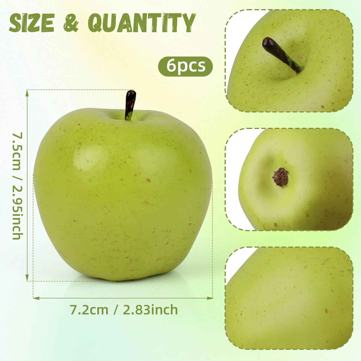 Gresorth 6pcs High Grade 7cm Size Fake Green Apple Decoration Artificial Realistic Fruit Simulation for Home Party Christmas Display
