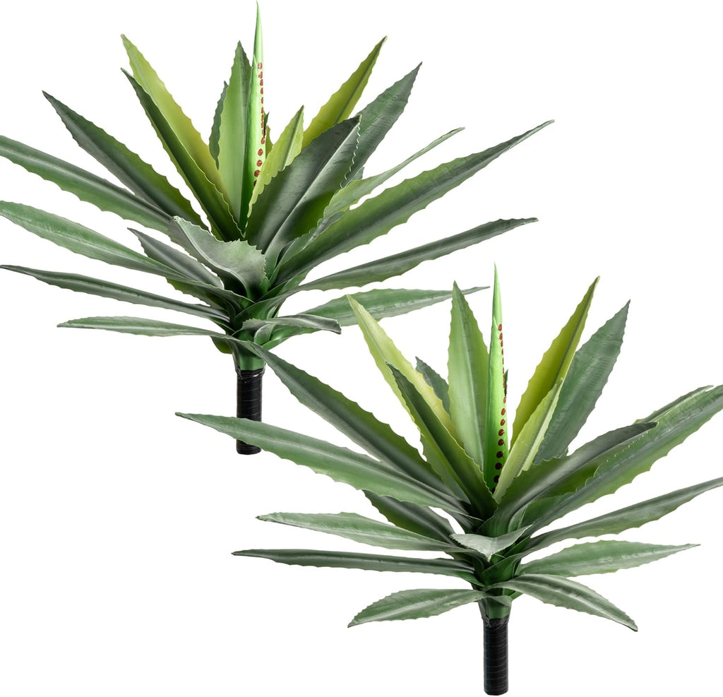 Artificial Agave Plant Outdoor, 22Inch Fake Plants UV Resistant for Indoor, Faux Large Plant Fake Greenery with UV Resistant Decor for Home Porch Garden, Housewarming Gifts（2Pack）
