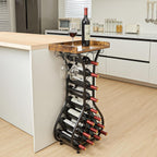 X-cosrack Wine Rack Freestanding Floor, Mini Bar Table Wine Holder Stand Liquor Cabinet with Glass Holder Wood Tabletop 14 Bottles Floor Wine Storage for Home Bar Kitchen Living Room