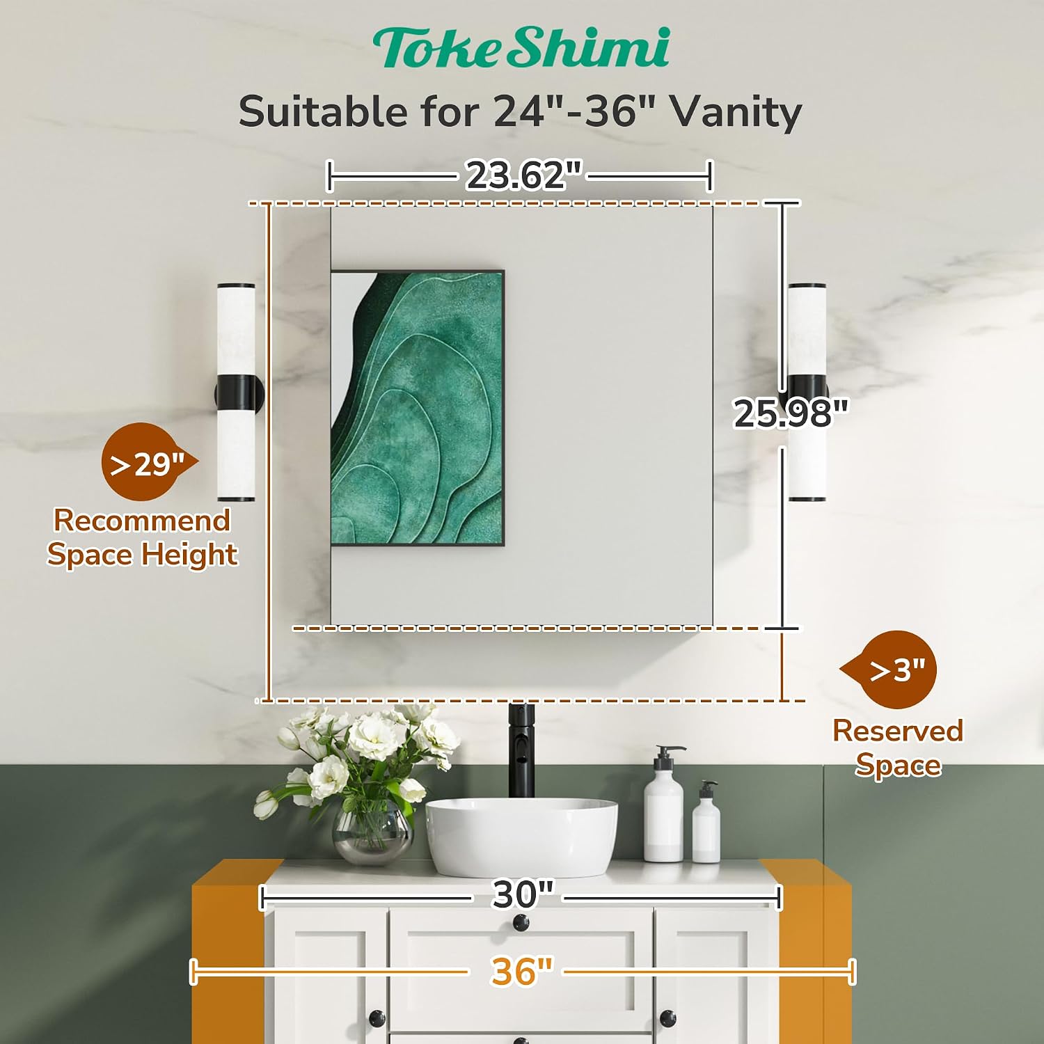 TokeShimi 24x26 Mirrored Medicine Cabinet, Aluminum Recessed Wall Mounted Bathroom Cabinet with Full-Overlay Mirrors