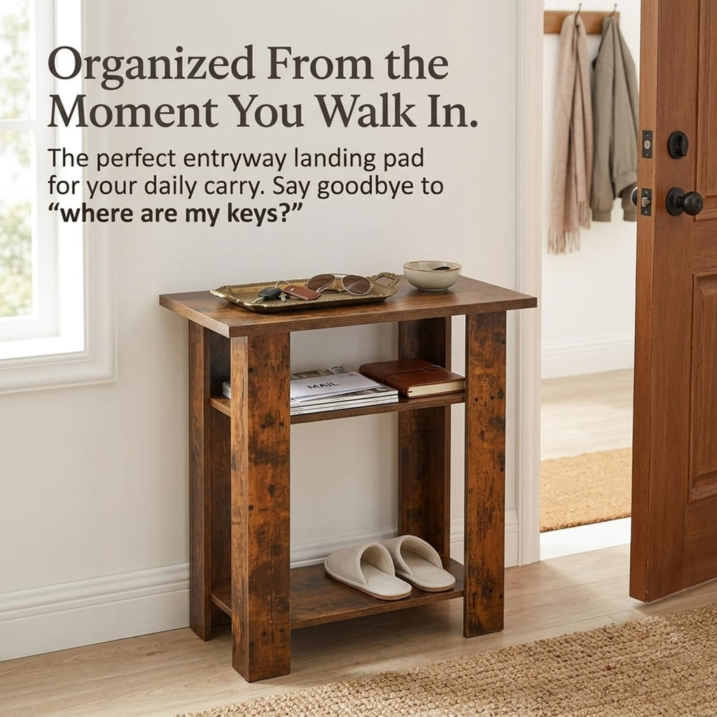 Narrow Side Table, 3 Tier Rustic End Table for Living Room, Small Wood Nightstand with Storage Shelves, Slim Bedside Table for Bedroom, Couch, Small Spaces, 22.8" High,Farmhouse Style