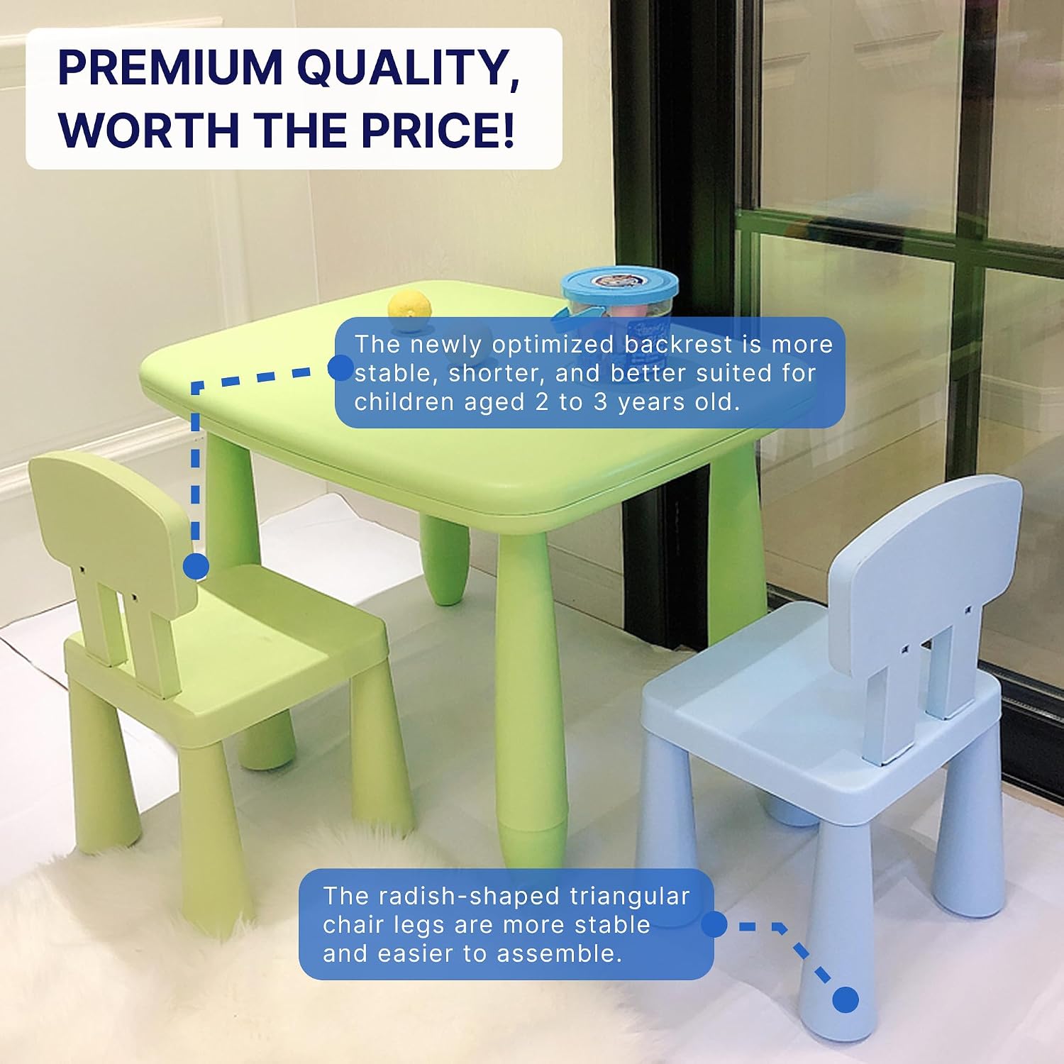 Blue Kids Chair for Table Lightweight for Move | Ergonomic Toddler Chair with Back Support, Durable, Dining & Playroom, Ages 1–5, Blue