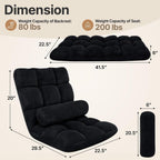 HOPERAN Floor Chair with Back Support, 6-Poistion Adjustable Floor Gaming Chair for Adults, Padded Reclining Floor Chair, Folding Floor Chairs for Meditation, Sleeping, Reading, Gaming, Black