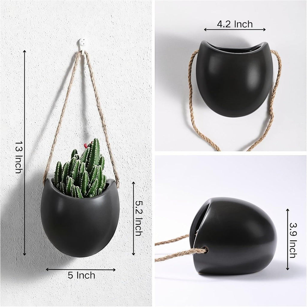 Set of 3 Ceramic Wall Planters - Small Hanging Pocket Vases for Indoor Plants & Dried Flowers, Wall Decor for Home Room Garden Office
