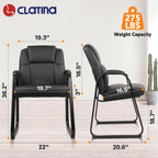 CLATINA Classic Leather Soft Reception Chair with Padded Armrests and Sled Base, Executive Guest Chair for Office Computer Desk Conference Waiting Meeting Room, Black (8 Pack)