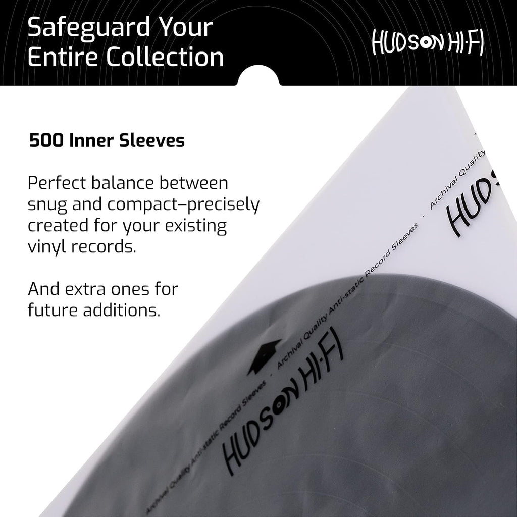 Hudson Hi-Fi Anti-Static Vinyl Record Inner Sleeves - Protective Vinyl Record Inner Sleeve 500 Pack - Protect Your LP Albums from Scratches, Dust & Dirt - Acid-Free Rice Paper Interior Disc Covers