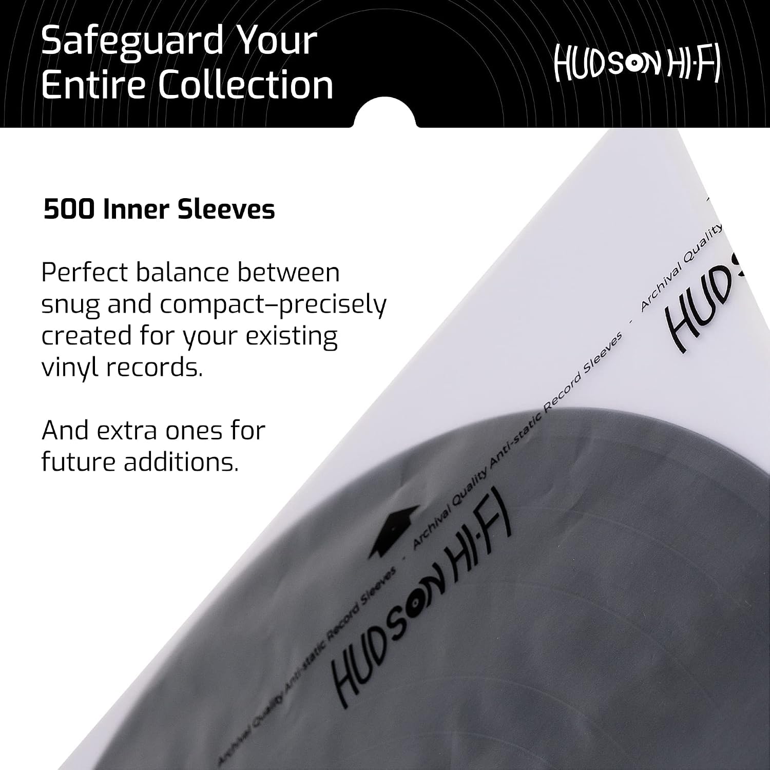 Hudson Hi-Fi Anti-Static Vinyl Record Inner Sleeves - Protective Vinyl Record Inner Sleeve 500 Pack - Protect Your LP Albums from Scratches, Dust & Dirt - Acid-Free Rice Paper Interior Disc Covers