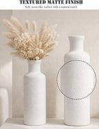 Ceramic Vase Set of 3 – Modern Minimalist White Vases with Matte Finish, Coordinated Tall Medium Short Decorative Vases for Home Decor