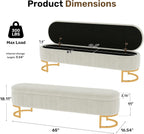 65 Inch Storage Ottoman Bench Velvet End of Bed Storage Bench King Size Upholstered Tufted Bench Large Space for Bedroom Living Room Entryway Beige