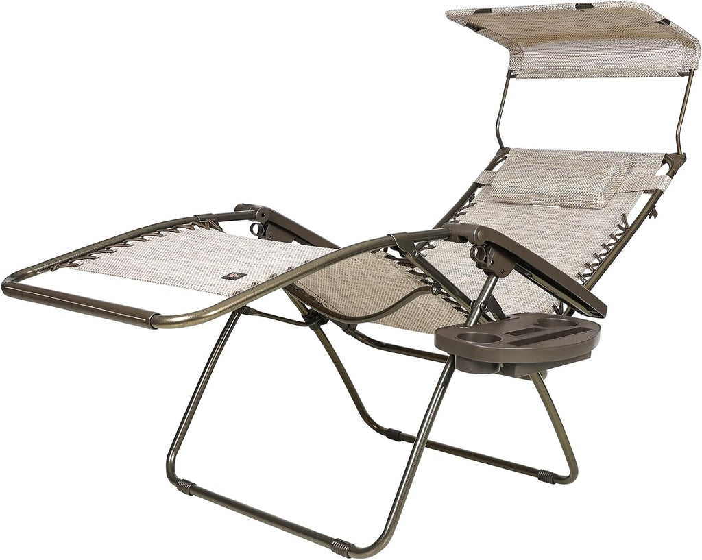 Bliss Hammocks 2 Pack 30" Wide XL Zero Gravity Outdoor Lounge Chair, Adjustable Patio Furniture with Canopy and Side Table, 360 lb Capacity, Sand