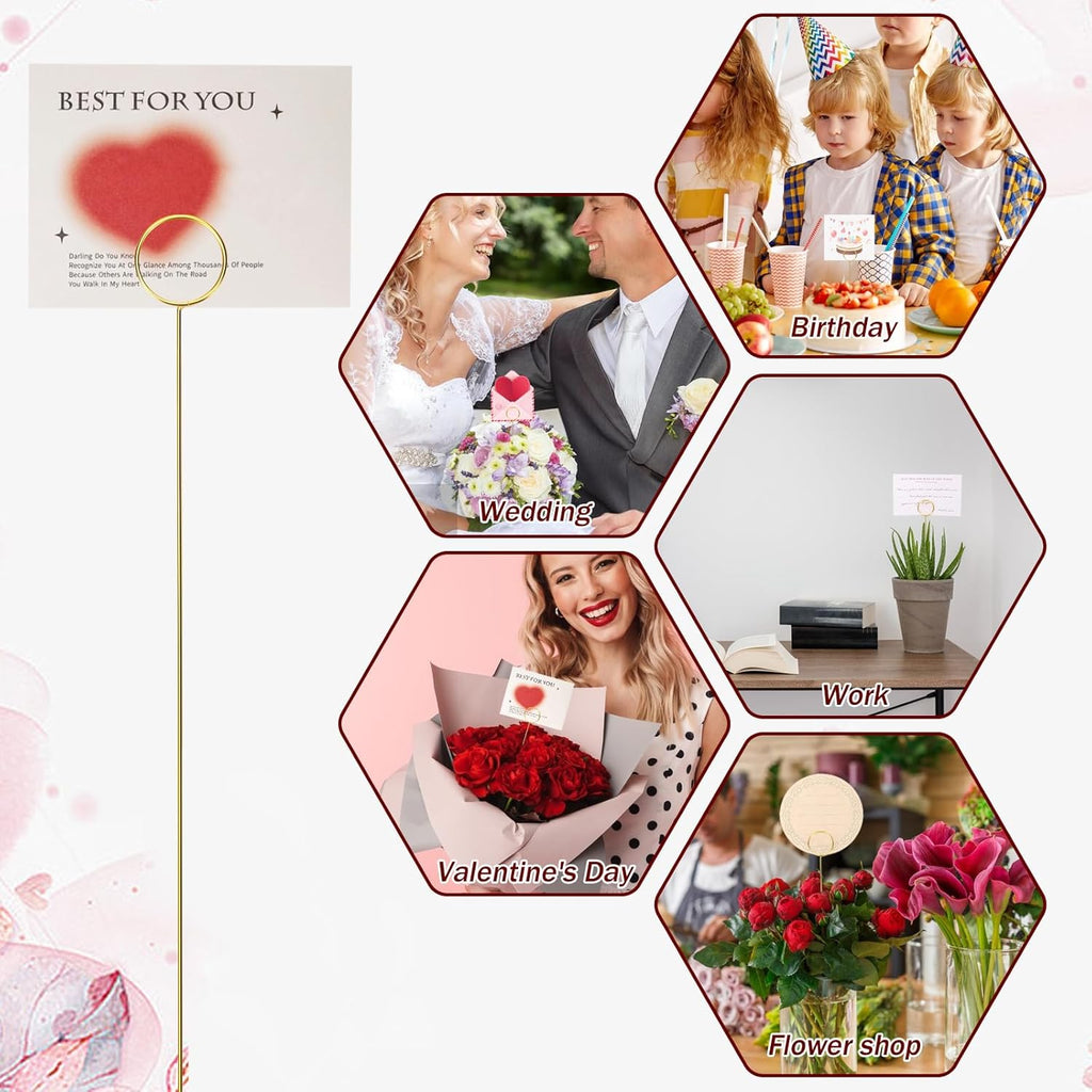 20Pcs Place Card Holder, Metal Floral Place Card Holder, Gold Table Number Holders, Round Shape Flower Pick Clips, Gold Metal Card Picture Holder Pick, Floral Gift Card Holder Clips for Wedding P