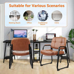CLATINA Big & Tall 500 lb Waiting Room Chairs with Padded Armrests and Sled Base, Leather Stationary No Wheels Office Reception Guest Chair for Lobby Home and Meeting Conference, Brown (2 Pack)