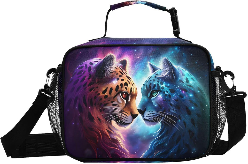 Cheetah Tiger Galaxy Lunch Box for Boys Girls Insulated Lunch Bag Kids Cooler Tote Shoulder Strap Reusable School Picnic Travel Office