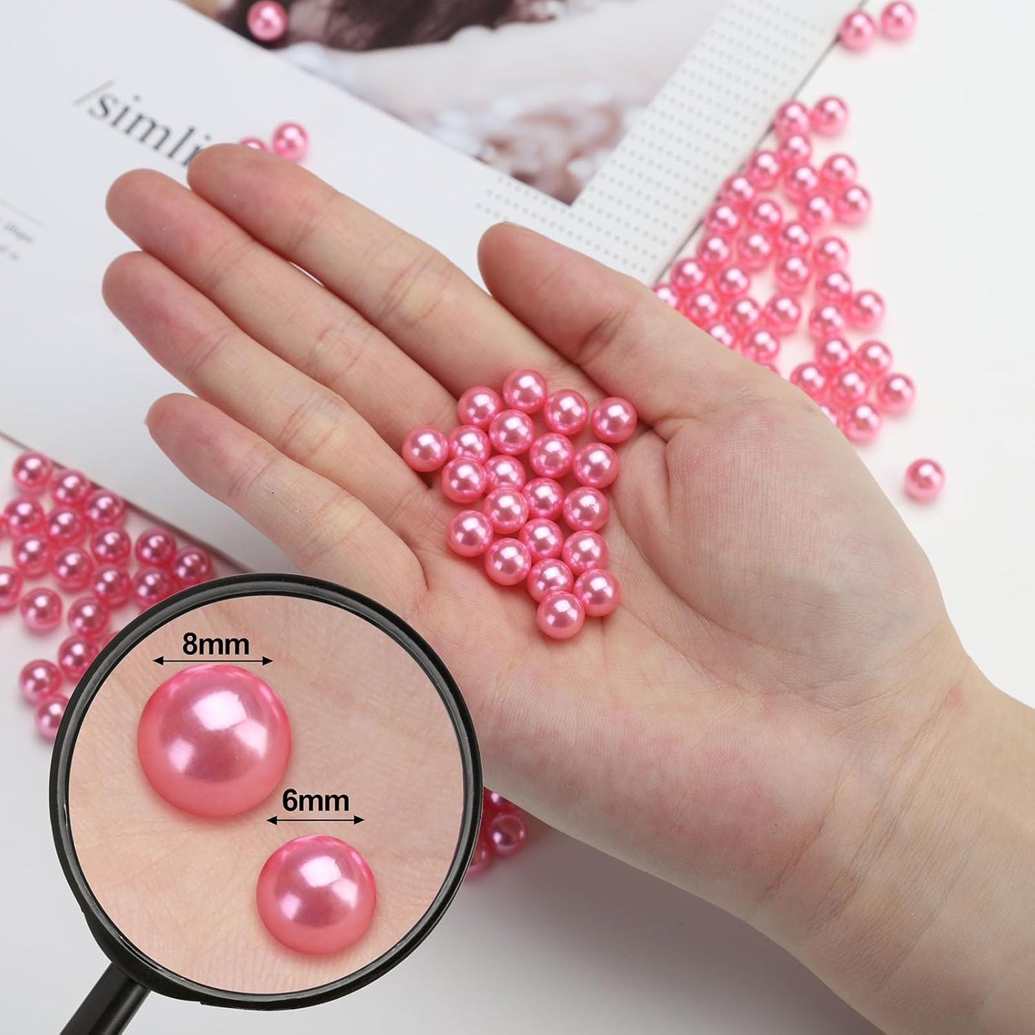 Vase Filler Pearls, 2200 Pcs No Hole Pearl Vase Beads, Plastic Fake Pearl for Crafting, Pearls for Makeup Brush Holder Beads, Tabble Scatter, Vase Decor, Wedding Birthday Party (Pink, 6mm)