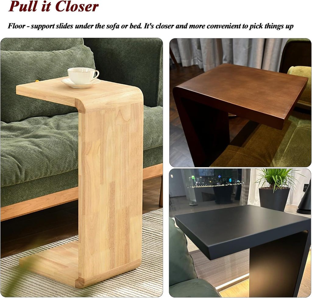 C-Shaped Side Table, Solid Wood End Table for Couch Sofa and Bed, Wooden C Tables for Living Room Bedroom, Small Snack Tray Table for Space Saving (1, 24.4" H-Natural)