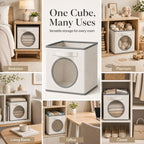 Vailando Ultra Thick Fabric Foldable Storage Cubes with Mesh Window - 11 Inch Cube Storage Organizer for Clothes, Shelves, Offices, Toys & Misc, White & Ivory, 4 Pack