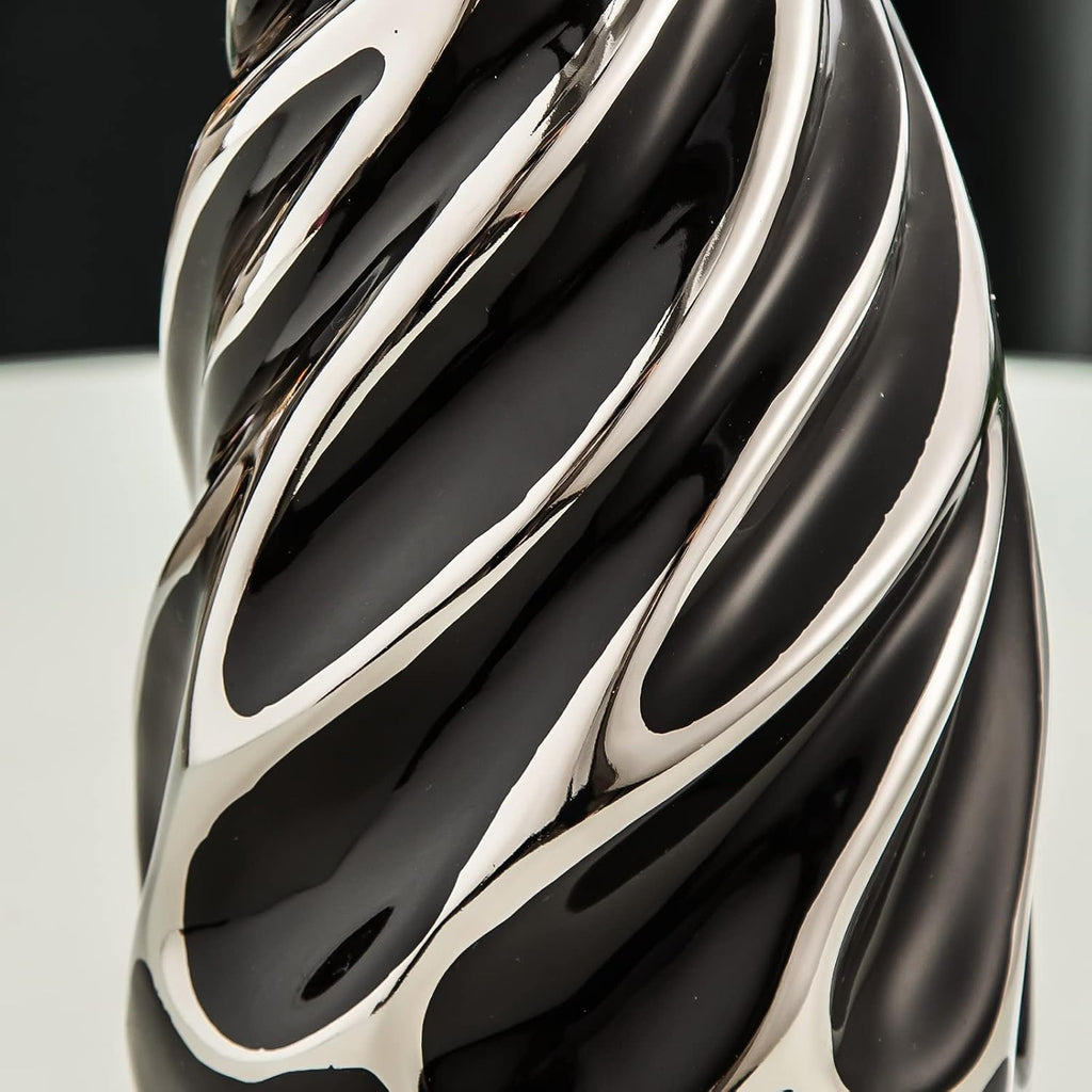 Yundu Black with Silver Vase Set of 2 - Pampas Grass Vase, Ceramic Vases Ideal for Living Room, Shelf, Coffee, Home Decor. Boho & Modern Centerpieces Flowers Vases
