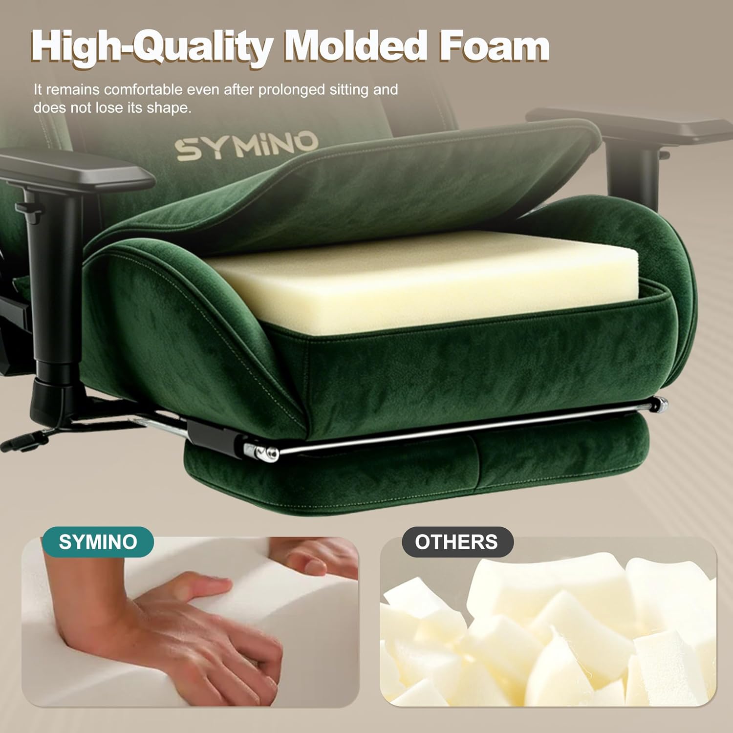 Symino Gaming Chair, Ergonomic Office Chair with 2D Armrests, 150° Recline, Breathable Faux Suede Fabric, Adjustable Headrest, Computer Desk Chair for Home Office, with Footrest, Green