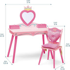 Wildkin Kids Princess Vanity & Chair Set – Wooden Vanity for Girls with Mirror, Jewelry Box & Music Box, with Removable Cushioned Chair - Pink