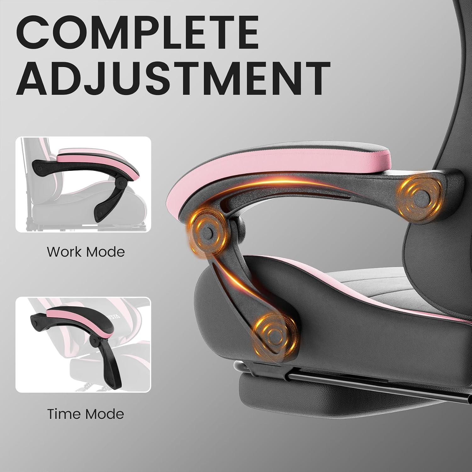 Gaming Chair with Footrest, Ergonomic Gaming Chair, Computer Chair with Lumbar Support, Headrest, Height Adjustable PC Chairs with 360° Swivel Seat for Office or Gaming Blackpink
