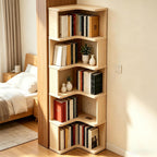 Corner Book Shelf, 6-Shelf Corner Bookcase with Baffle, Wooden Bookshelf with Open Storage, L Shaped Shelves for Small Spaces, Living Room, Home Office, Bedroom, Kitchen, Natural (6-Tier-1)