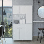 Kitchen Pantry Cabinet, Two Open Shelves, One Drawer, Multiple Cabinets, White,for Kitchen