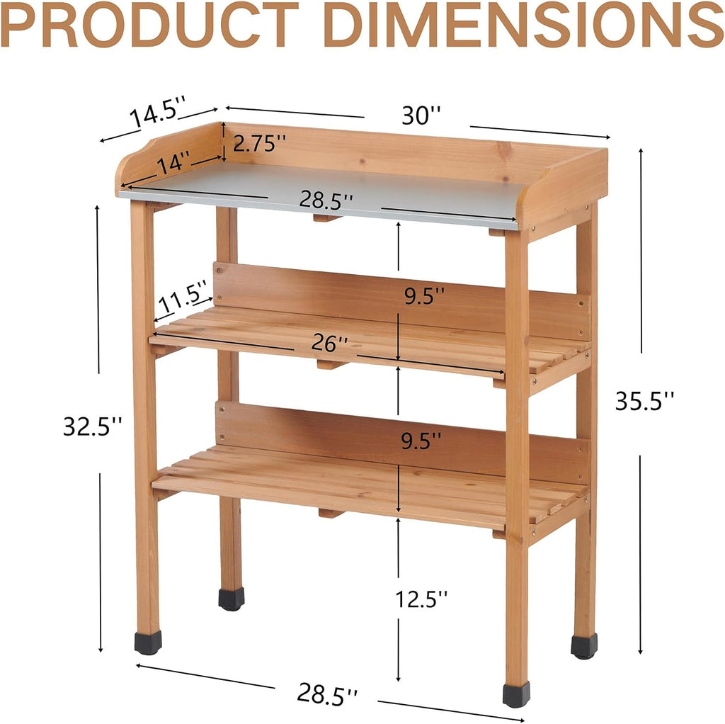 Potting Bench Table, All-Weather Garden Table Work Station, Wood Outdoor Potting Table for Garden, Yard, Balcony, Easy Assembly (Light Brown)