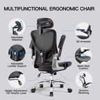 marrap Ergonomic Office Chair, Mesh Desk Chair with 3D Armrests, Adjustable Lumbar Support and Headrest, 90-120° Rocking Function, Black