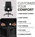 HON Ignition 2.0 Mid‑Back Ergonomic Office Chair, Mesh Task Seating with Lumbar Support, Advanced Synchro‑Tilt, Height and Width Adjustable Arms, Black Frame, Black