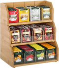 TIOPGHAD 3-Layer Stackable Bamboo Tea Bag Organizer Storage Holder, Natural | Holds 260 tea bags, Removable Compartments, Wood, Acrylic dividers, 12.2 x 7.5 x 13.8 in, for Cabinet, Countertop, Office