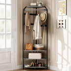 IDEALHOUSE Corner Coat Rack with Shoe Bench Entryway and 12 Double Hooks, Corner Hall Tree - Corner Clothes Rack with Storage Corner Tree with Organizer Shoe Bench Shelf for Entryway, Hallway, Closet