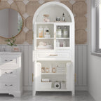 Mirightone 71" Tall Arched Kitchen Pantry, Farmhouse Storage Cabinet, Display Storage with Door Rack, Adjustable Shelves, Versatile Cupboard for Kitchen, Living Room, Dining Room, White