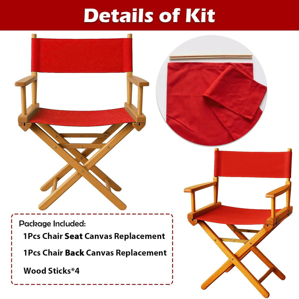 STAY GENT Director's Chair Canvas Replacement Kit 21" L x 8" W - 21" L x 16.5" W Replacement Canvas Durable Cotton Canvas Seat & Back Covers for Home,Model Artist,Makeup,Show Dressing Room, 1 Set Red