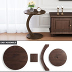 Round C-Shaped Side Table - Small C Shaped End Table for Couch/Sofa, Wood Couch Tables That Slide Under Beside, Space Saving Tables Tray for Living Room, Bedroom, Small Space (Dark Walnut)