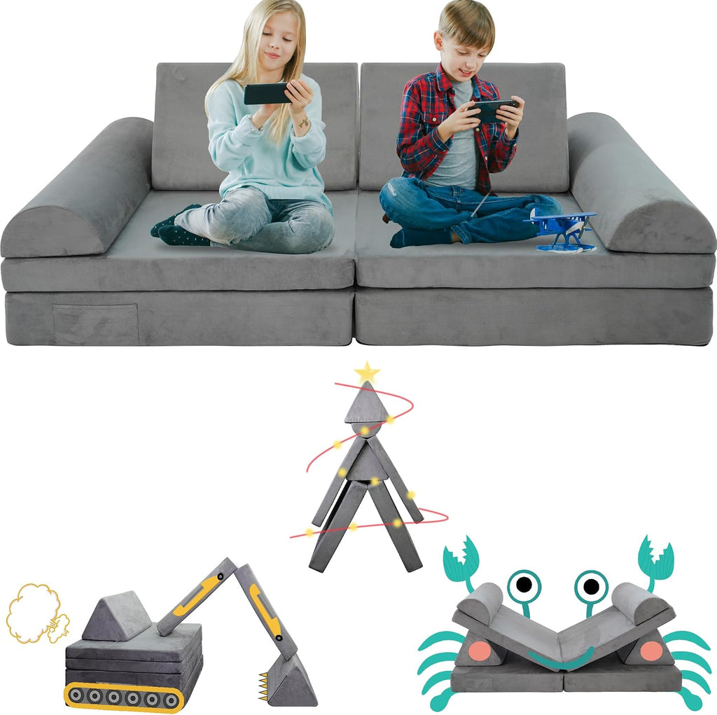 Modular Kids Play Couch 8PCS,Convertible Sofa for Toddler and Baby,Kids Couch Building Fort,Multifunctional Foam Sofa for Playroom,Large Size