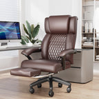 HOMREST 500lbs Big and Tall Office Chair, Ergonomic Heavy Duty Chair with Adjustable Lumbar Support & Backrest, Executive Leather Office Chair with Wide Armrests and Wheels (Brown)