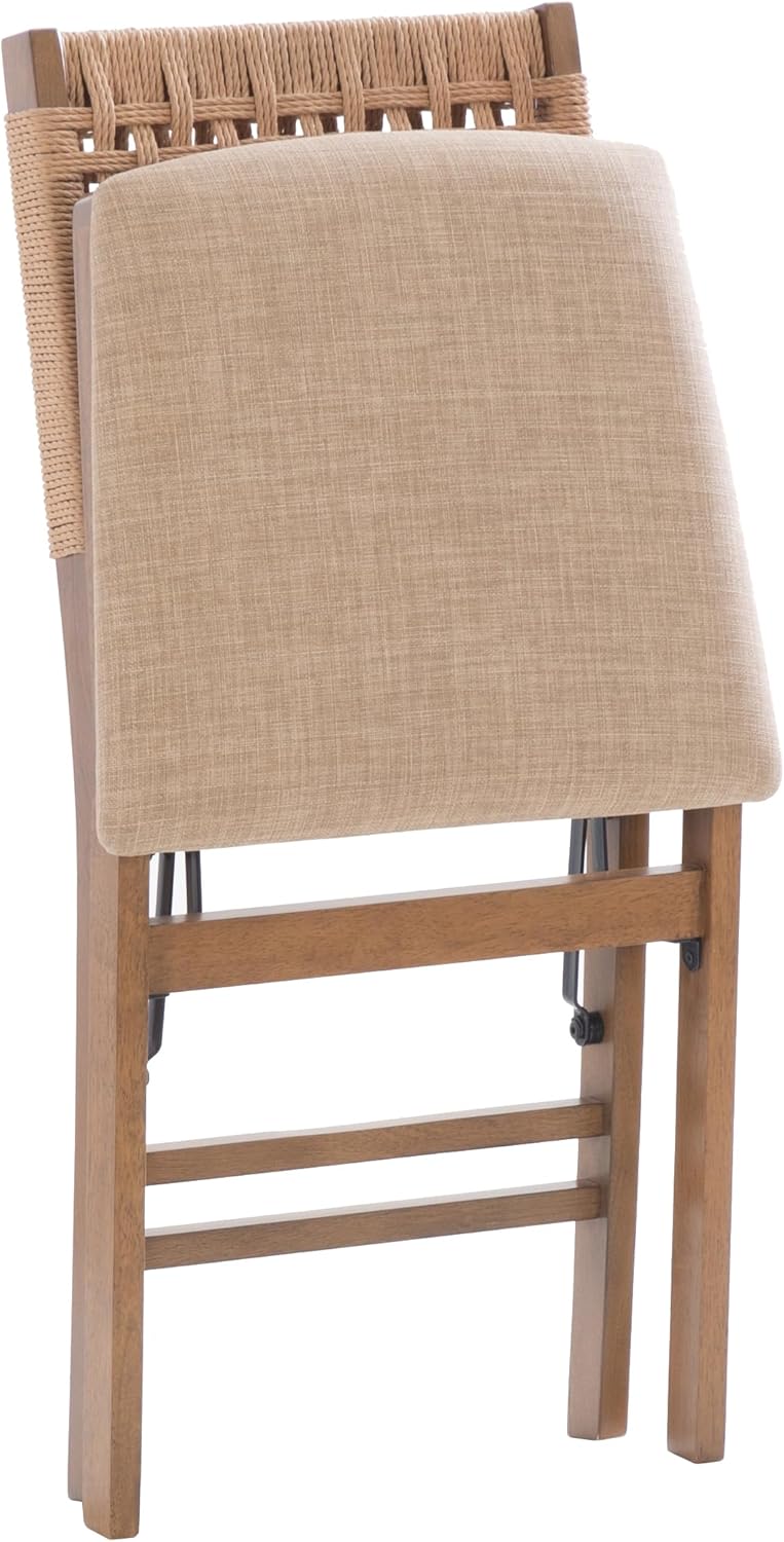 Linon Bennett Natural Folding Chair with Woven Rope Back and Linen Upholstered Seat Set of 2