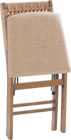 Linon Bennett Natural Folding Chair with Woven Rope Back and Linen Upholstered Seat Set of 2
